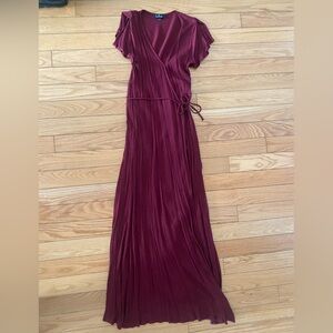 Lulu's Burgundy Tiered Wrap Gown for Wedding Guests